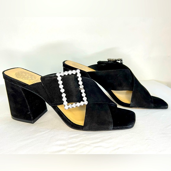 Vince Camuto ~ Black Suede ~ Strappy Sandal ~ Chunky Heel ~ Store Sample ~ NEW - Picture 1 of 6